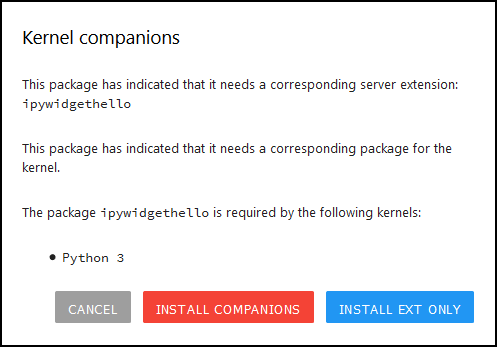 The companion package information dialog